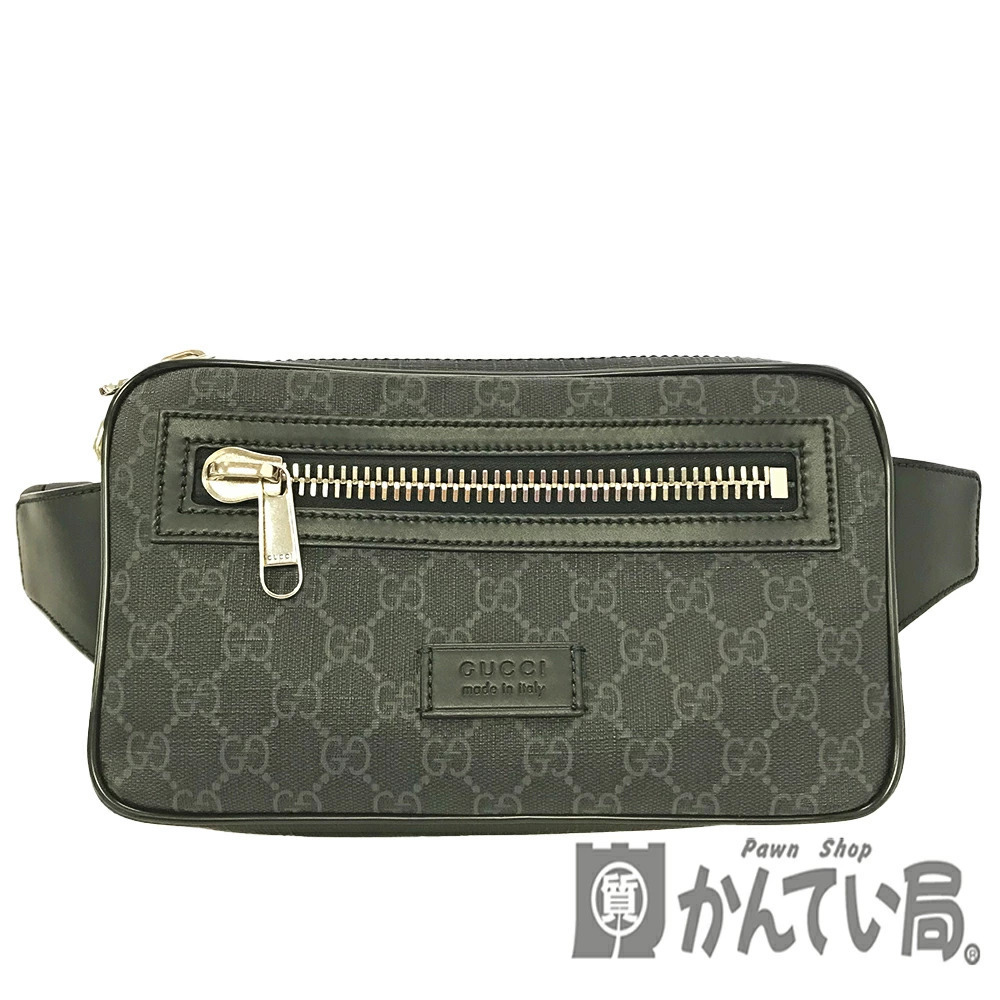 GUCCI Waist Bag GG Supreme Black Double Crossbody Pouch